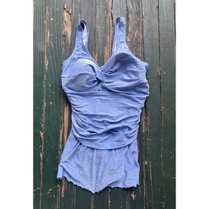 White Stag #Women's 3X Plus  Swim Suit  Blue Horizontal Skirt Attached